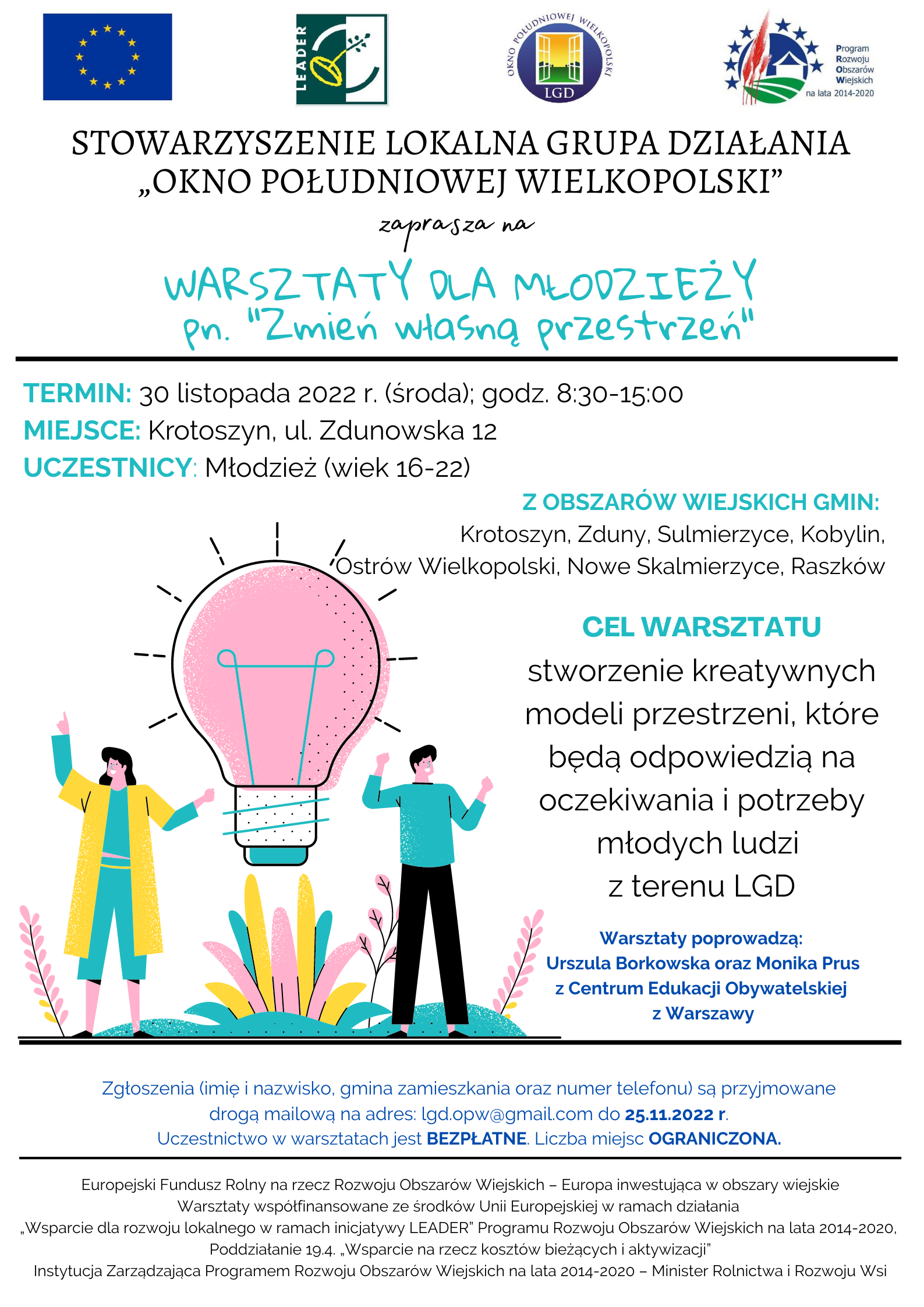 Plakat dotyczący warsztatów dla młodzieży