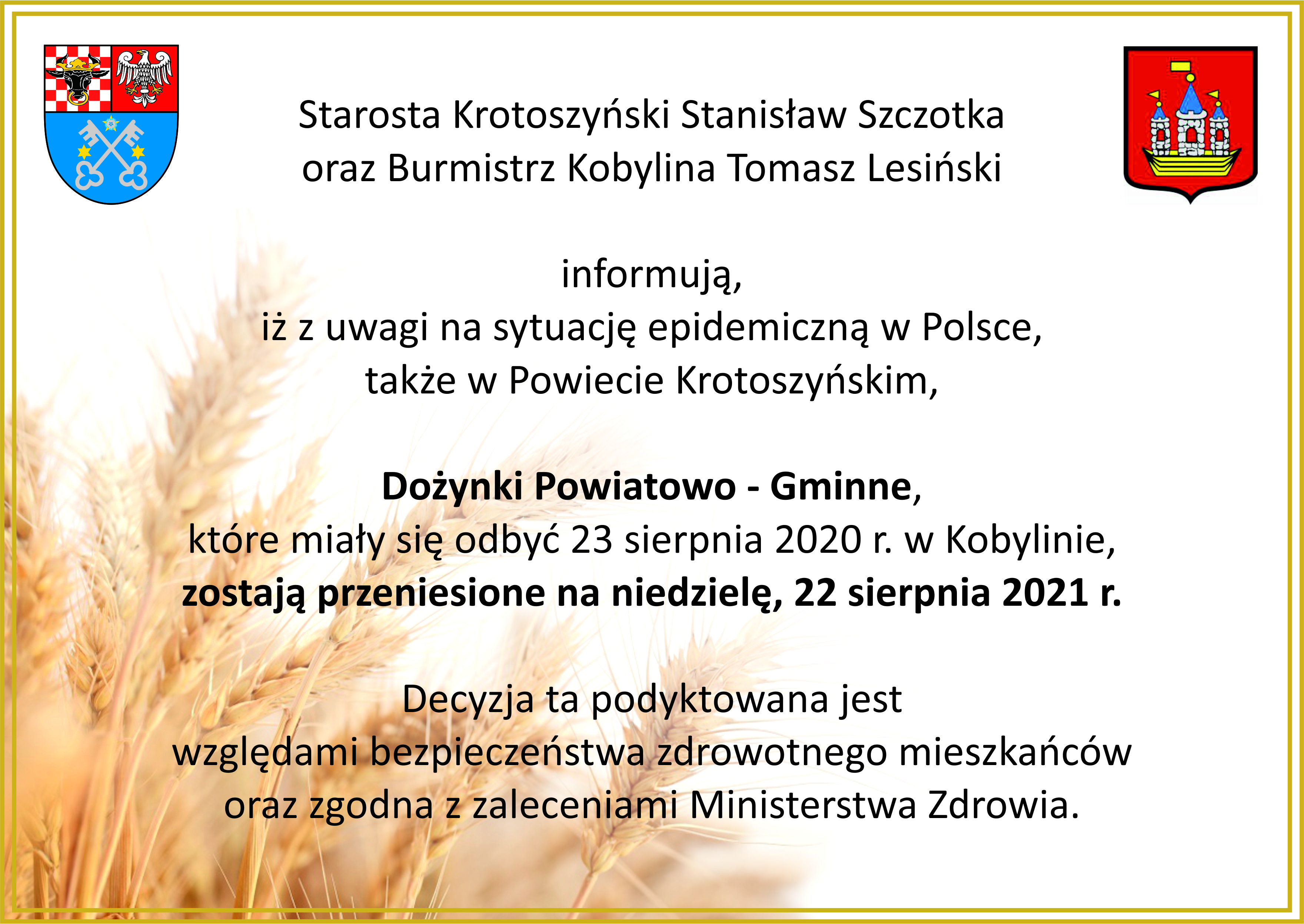 Komunikat w sprawie dożynek