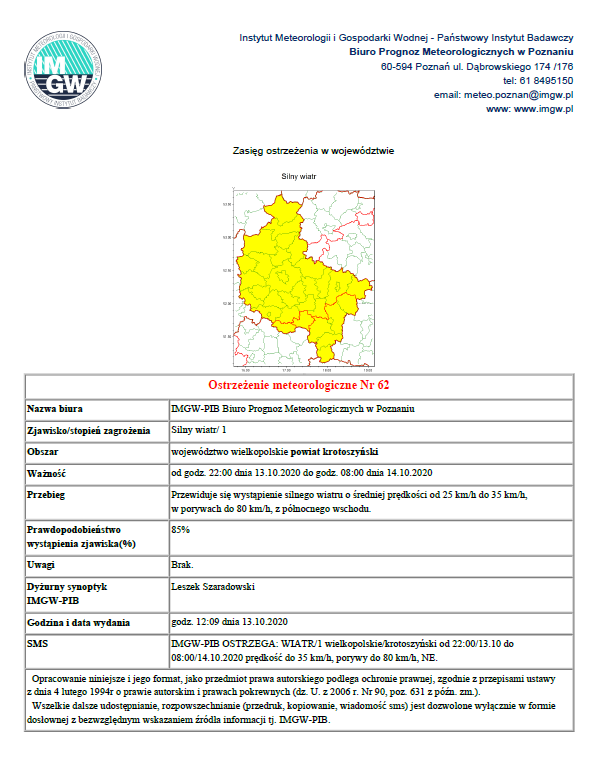 ostrzeżenie meteorologiczne