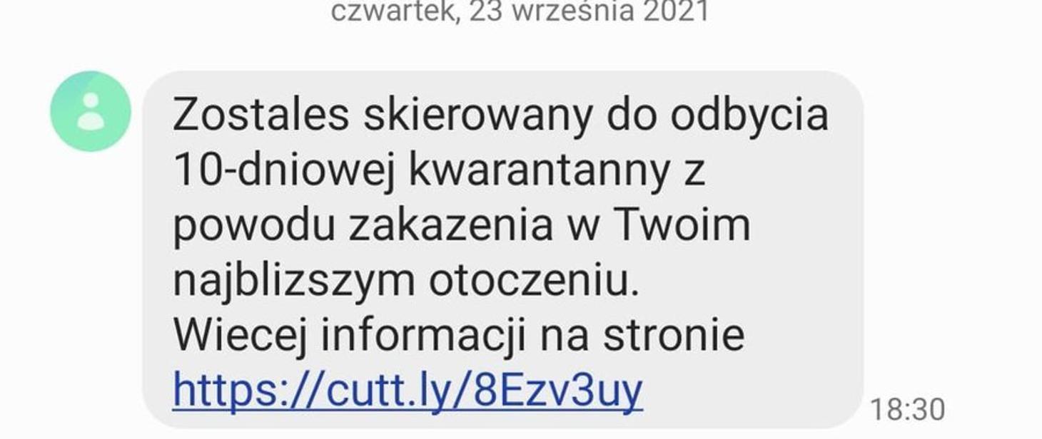 treść informacji rozsyłanej w wiadomościach sms