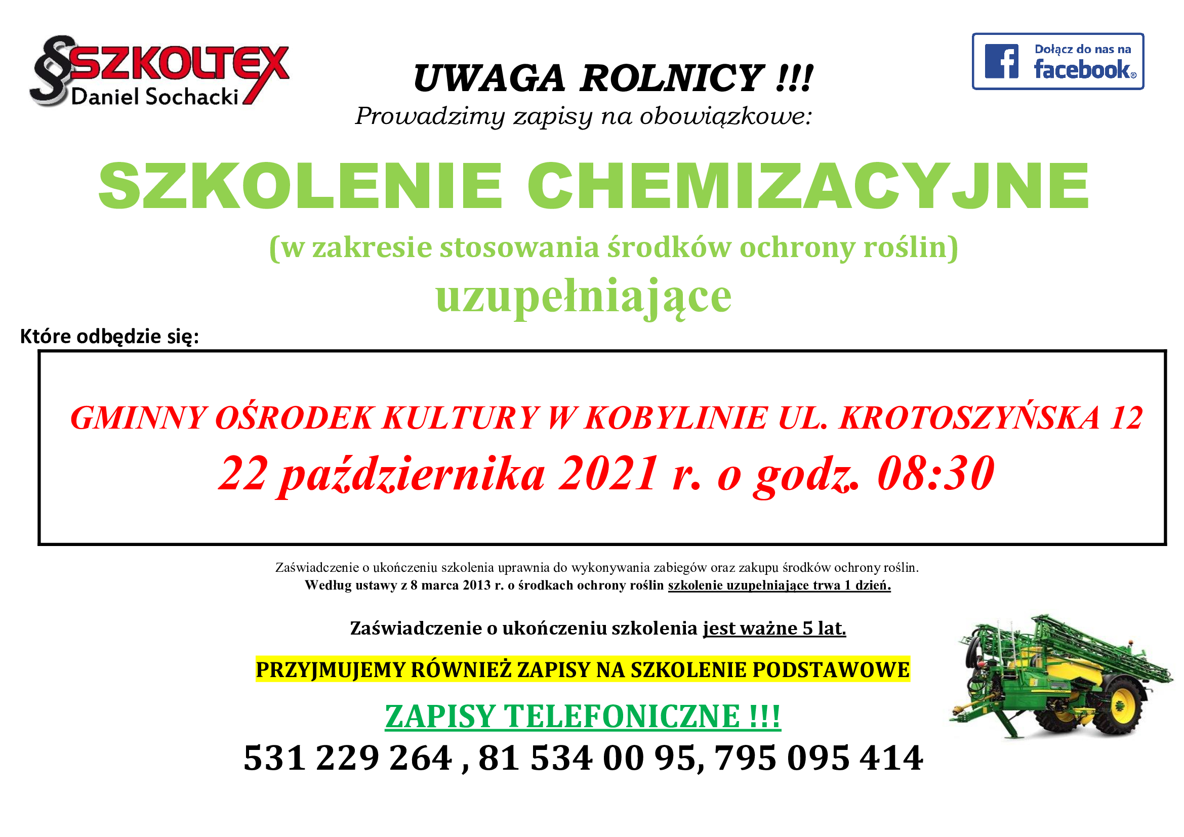 Informacja o szkoleniu jak w treści