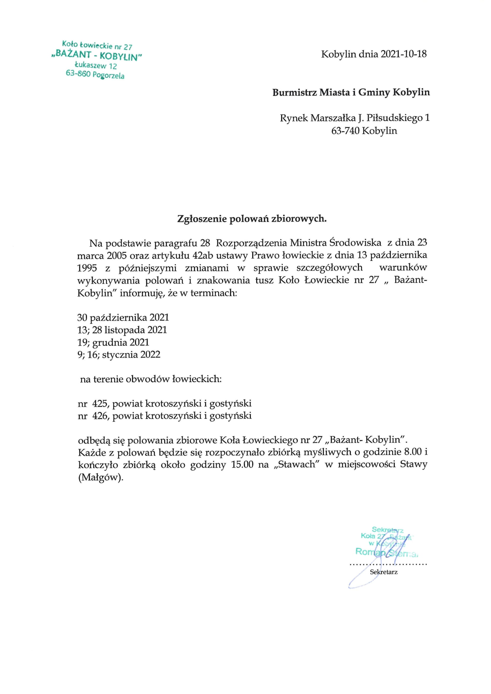 Informacja o polowaniach