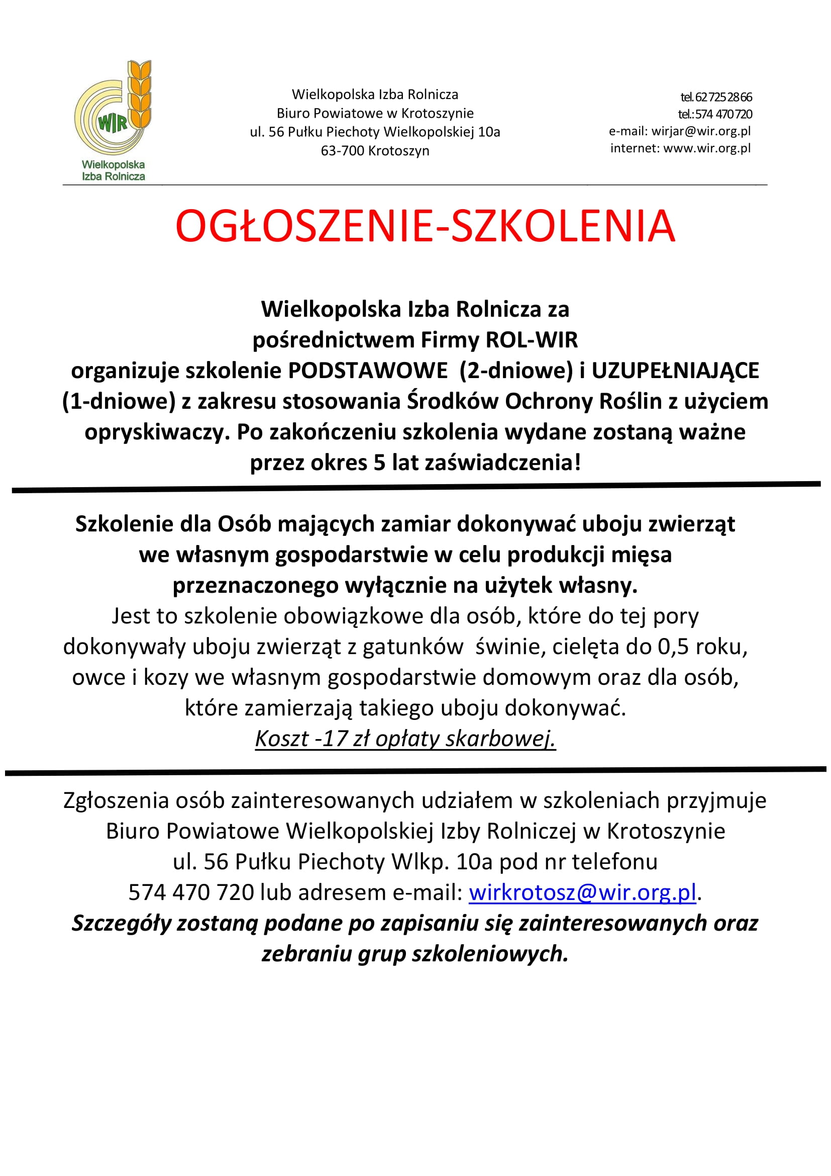 Plakat z informacją jak w treści
