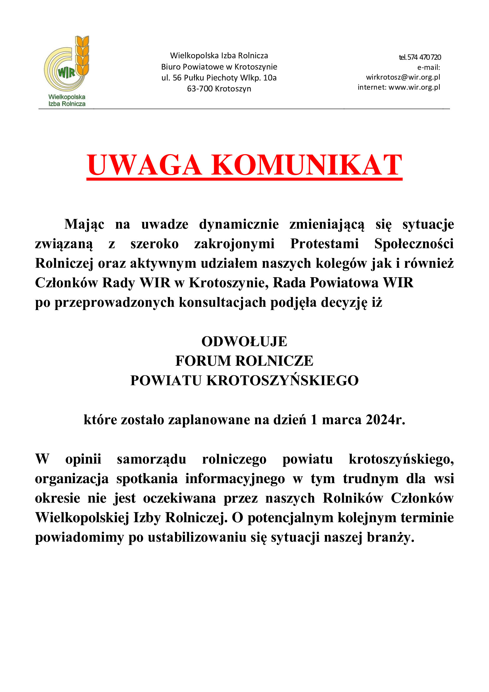 Plakat z informacją jak w treści