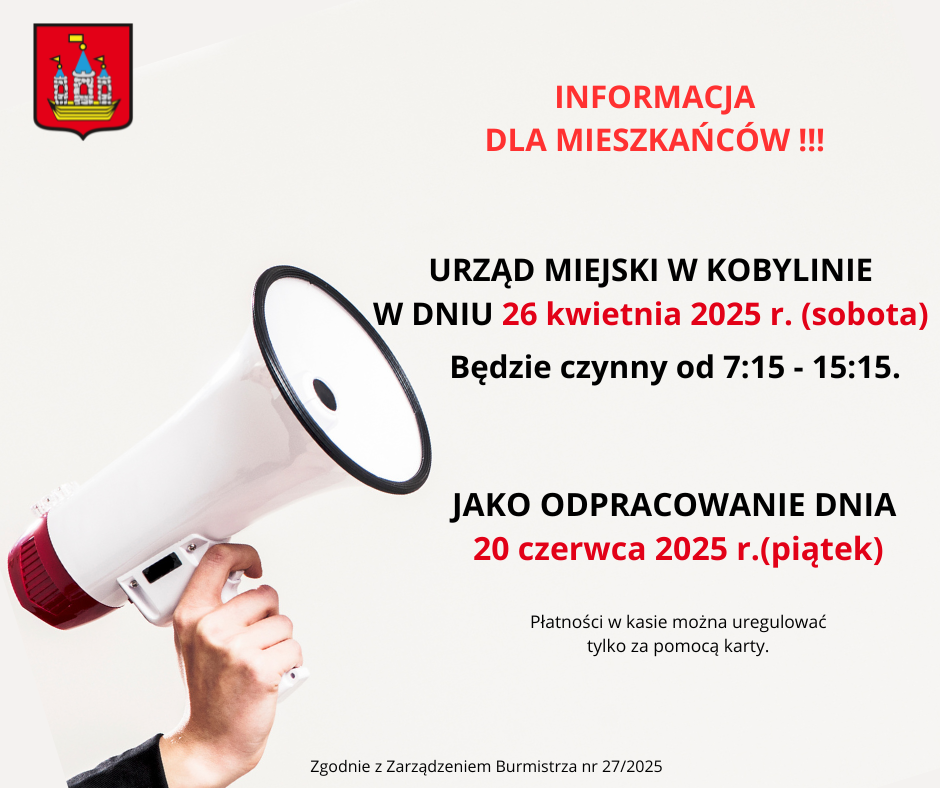 Plakat z informacją jak w treści