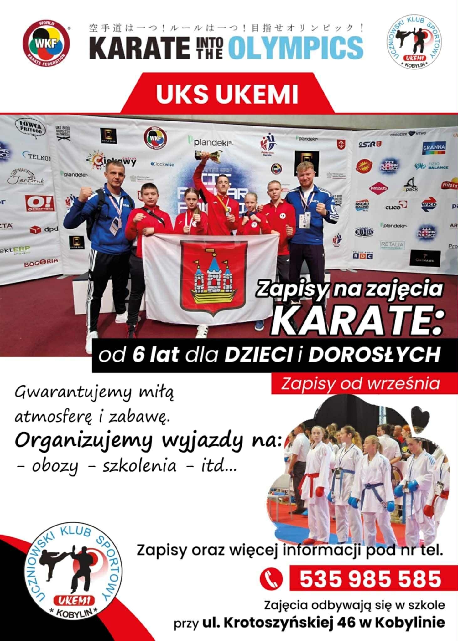 Karate w Kobylinie – dołącz do UKS UKEMI! Plakat z informacją
