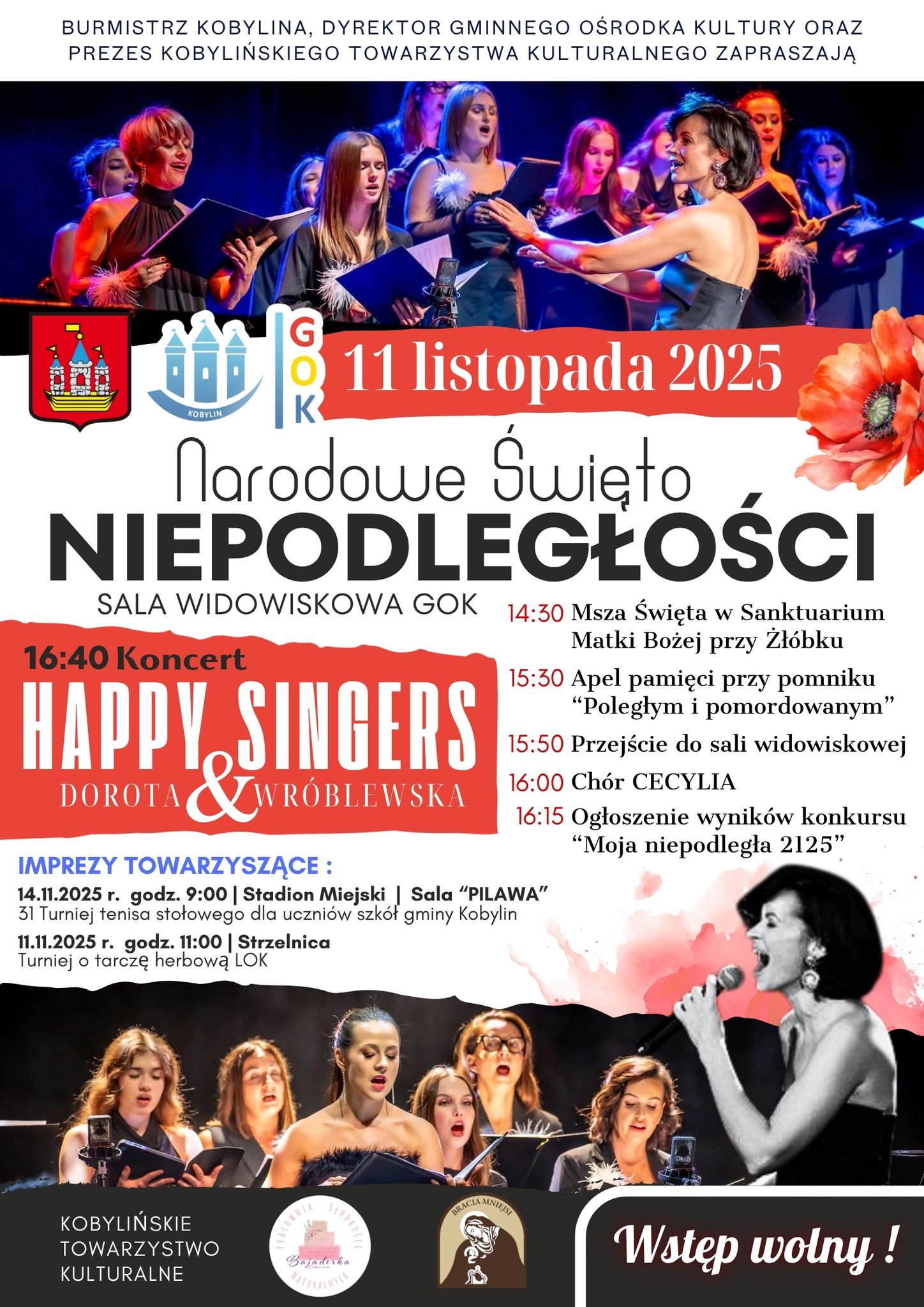 Obchody Święta Niepodległości w Kobylinie -11.11.2025 plakat z Informacją w treści